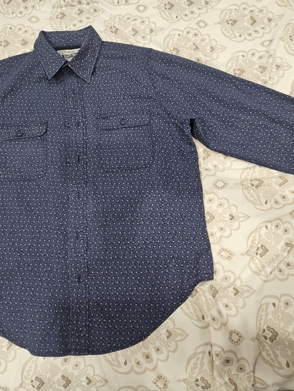 Men's Navy Printed Casual Button-Down Shirt